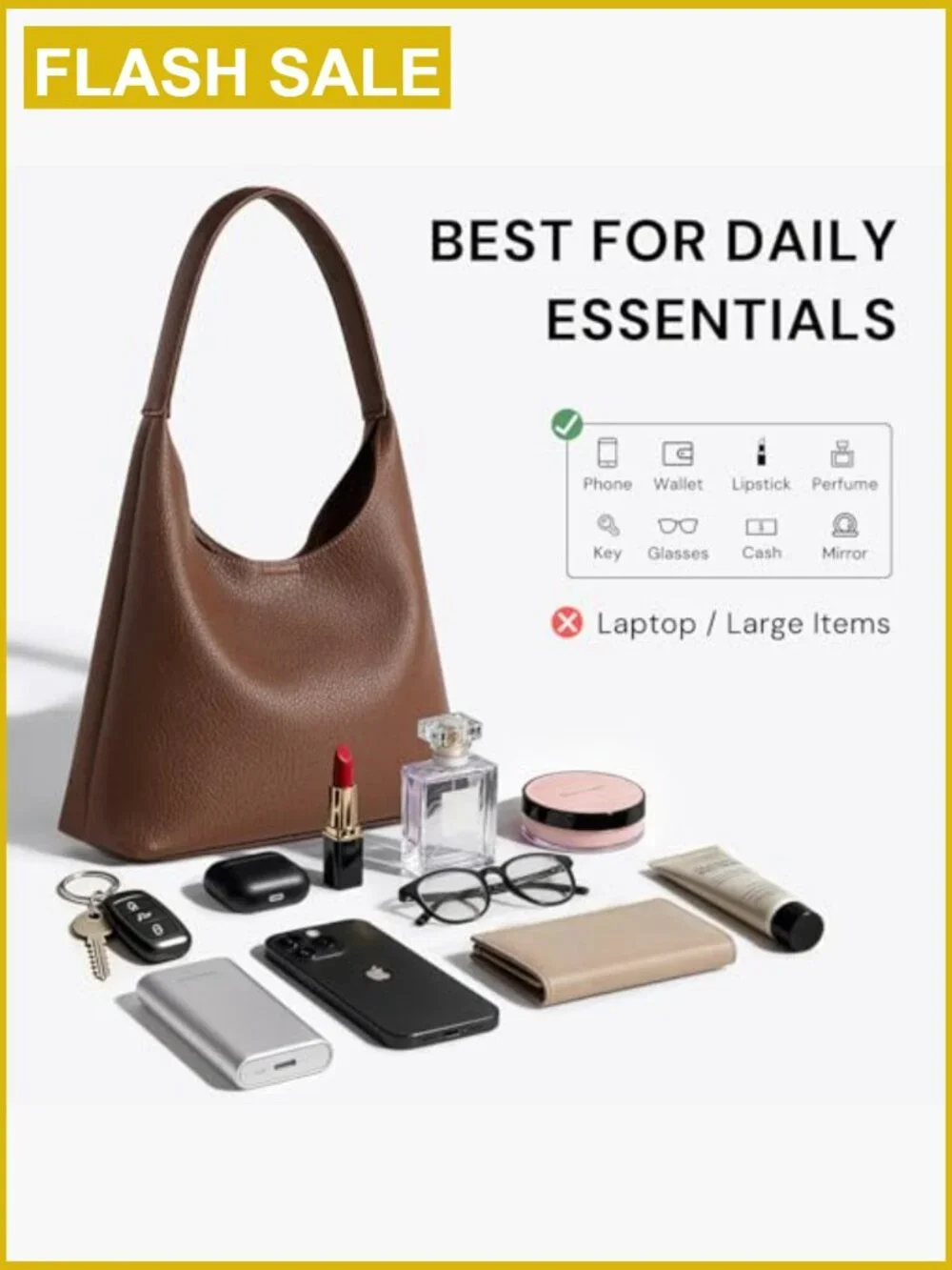 Small Slouchy Hobo Purse Vegan Leather Shoulder Bag Everyday Tote Handbag